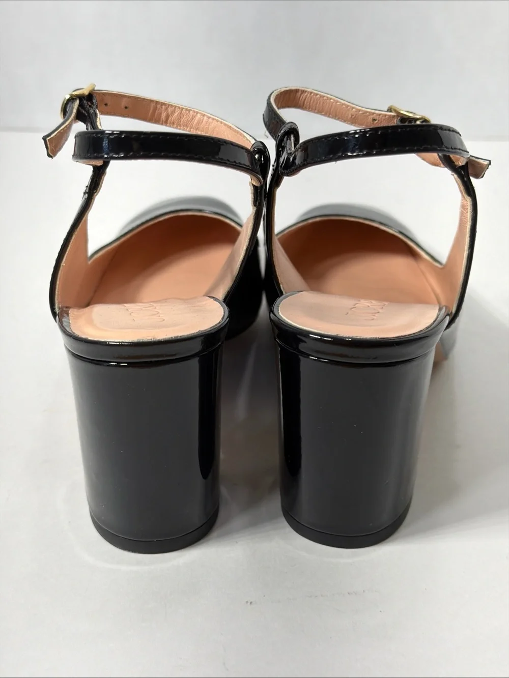 J Crew BLACK PATENT MAISIE ANKLE STRAP BLOCK HEELS Size 7.5 US NWOB